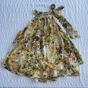 Layered Yellow Floral Halter Tank with Tie Neck